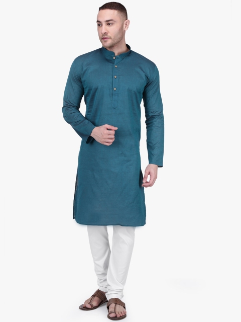 

RAJUBHAI HARGOVINDAS Men Teal Blue & White Solid Kurta with Pyjamas