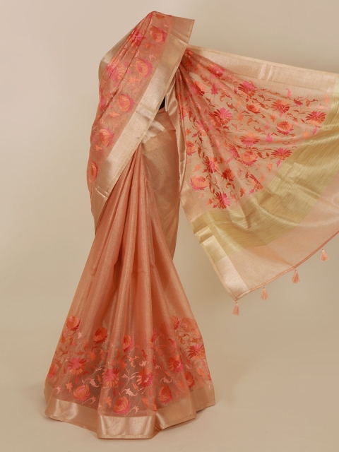 

Pothys Pink & Gold-Toned Polycotton Embroidered Saree