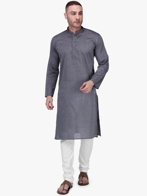 

RAJUBHAI HARGOVINDAS Men Grey & White Solid Kurta with Pyjamas