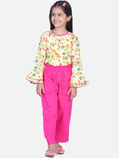 

Cutiekins Girls Yellow & Pink Printed Top with Solid Palazzos