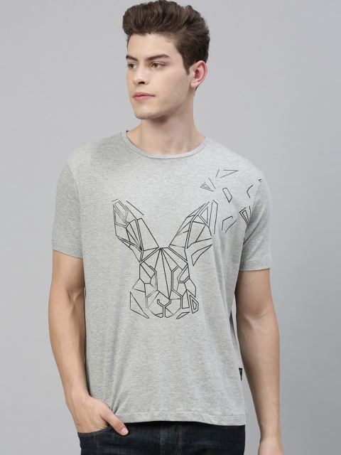 

RARE RABBIT Men Grey Printed Round Neck T-shirt