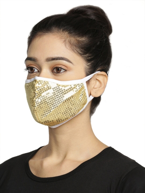 

TREEMODA Women Beige & White Embellished 3-Ply Cloth Shimmery Face Masks