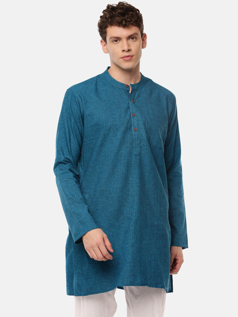 

RAMRAJ COTTON Men Blue Solid Straight Kurta