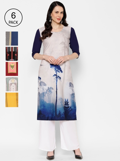 

7Threads Women Pack Of 6 Multicoloured Printed Straight Kurtas, Multi