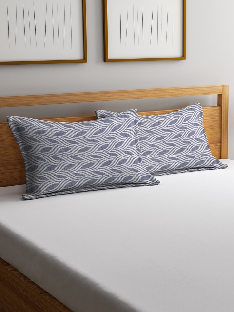 

NEUDIS Blue & White Set Of 2 Jacquard Pillow Covers