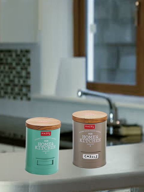 

HAZEL Grey & Green Round Grocery Storage Container With Wooden Lid