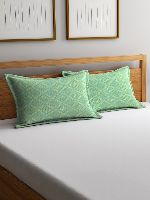 

NEUDIS Blue & Yellow Set of 2 Jacquard Pillow Covers
