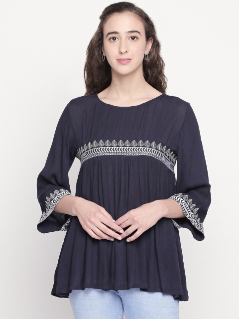 

Mesmerize Women Blue Solid A-Line Top
