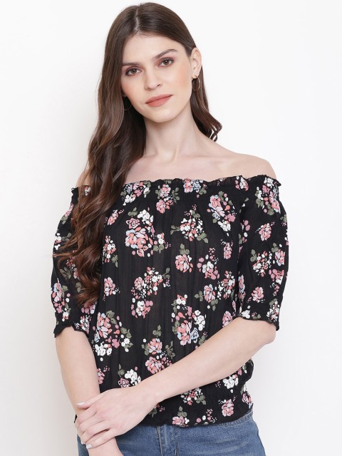 

Mayra Women Black Floral Printed Bardot Top