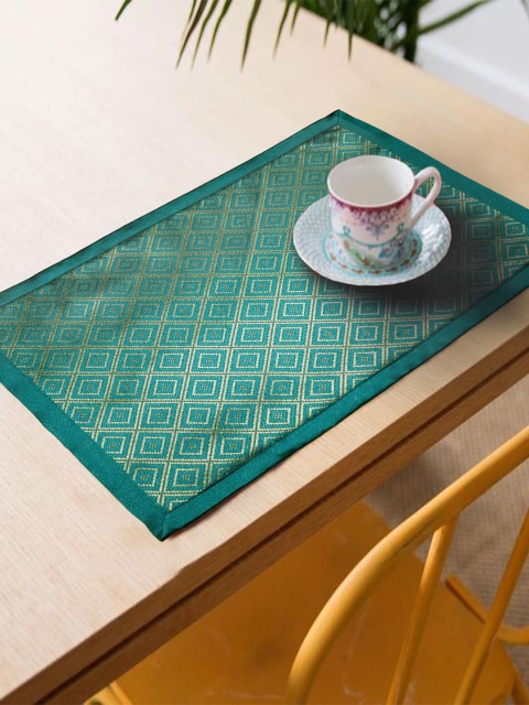 

Lushomes Set Of 6 Sea Green Woven-Design Jacquard Table Placemats