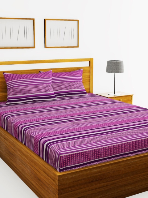 

BIANCA Purple & White Striped 110 TC Double Bedsheet With 2 Pillow Covers