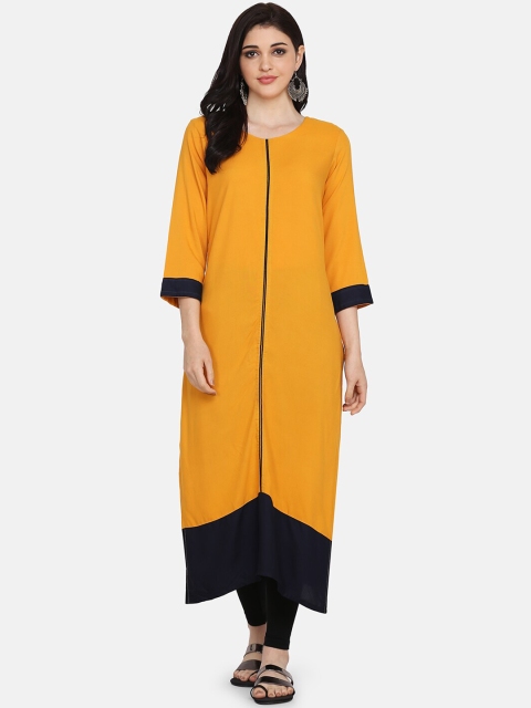 

Saanjh Women Mustard Yellow Solid A-Line Kurta