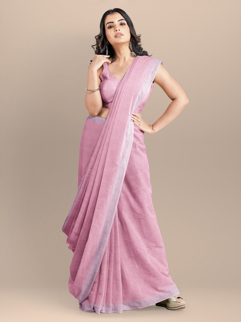 

BharatSthali Pink Solid Bhagalpuri Saree