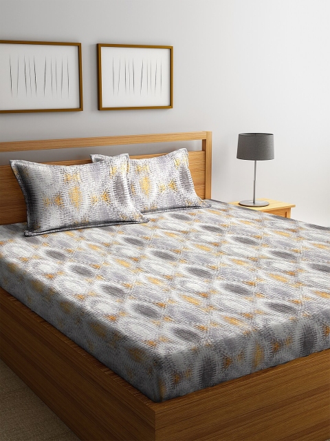 

BOMBAY DYEING Grey & Yellow Abstract 180 TC Cotton 1 King Bedsheet with 2 Pillow Covers