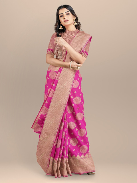 

BharatSthali Magenta Woven Design Banarasi Sustainable Saree