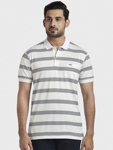 

ColorPlus Men White & Black Striped Polo Collar T-shirt