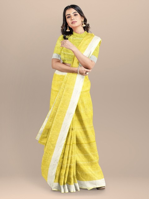 

BharatSthali Yellow Pure Linen Woven Design Bhagalpuri Handloom Saree