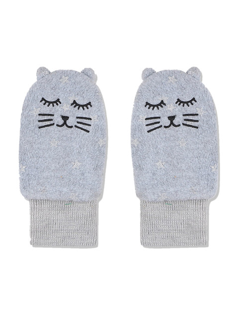 

GAP Boys White & Grey Cat Printed Fleece Mittens