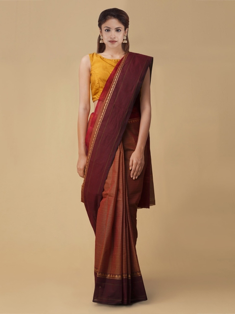 

Unnati Silks Brown Striped Pure Cotton Handloom Saree