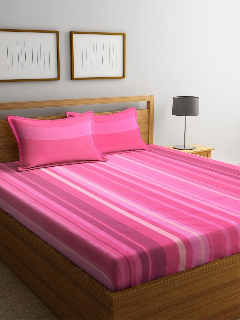 

BOMBAY DYEING Pink Striped 104 TC Cotton 1 Queen Bedsheet with 2 Pillow Covers