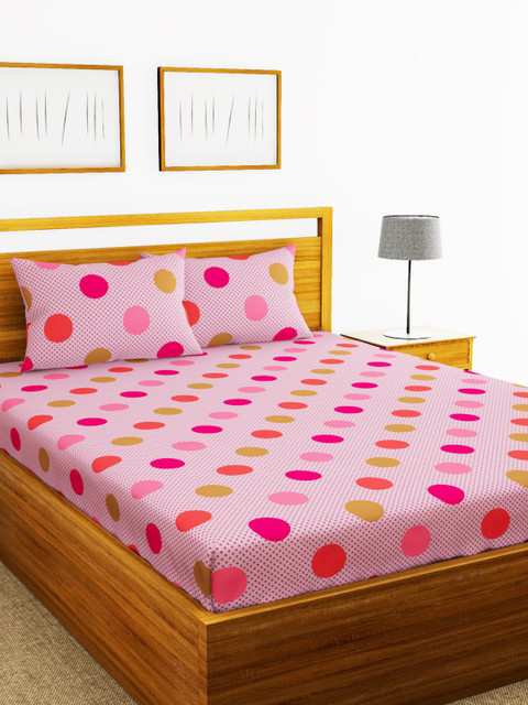 

BIANCA Pink & Yellow Printed 110 TC 1 Extra Large Bedsheet with 2 Pillow Covers