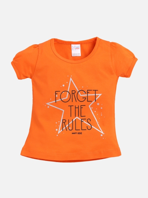 

NAUTI KIDZ Girls Orange Printed Round Neck T-shirt