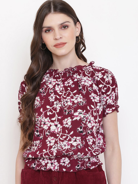 

Mayra Women Maroon Floral Printed Blouson Top