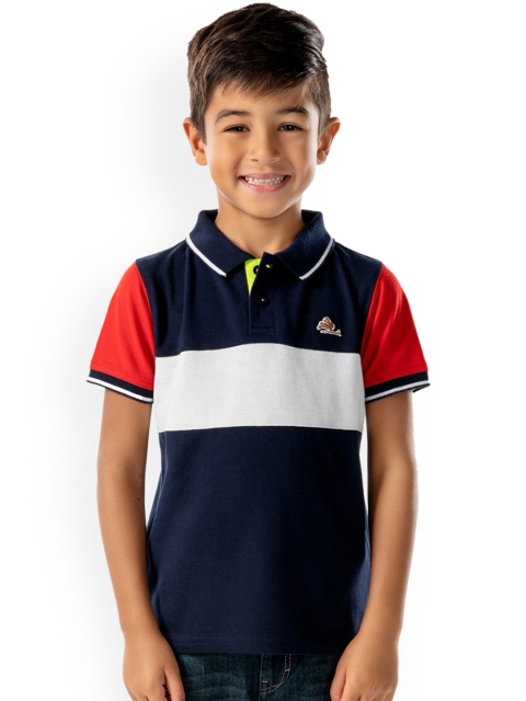 

Cherry Crumble Boys Navy Blue Colourblocked Polo Collar T-shirt