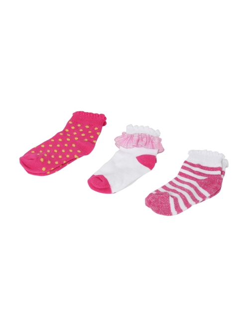 

max Girls Pack Of 3 Assorted Ankle-Length Socks, Pink