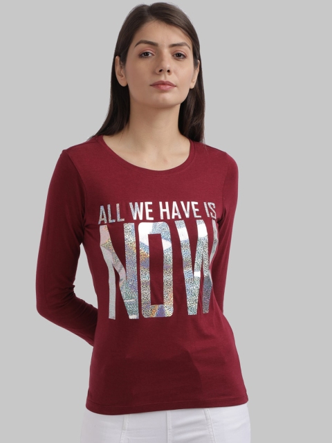 

Parx Women Red Self Design Round Neck T-shirt