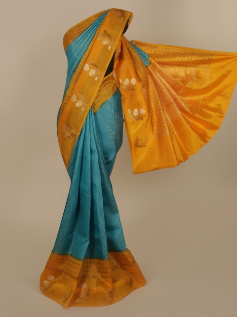 

Pothys Blue & Silver-Toned Jute Silk Woven Design Saree