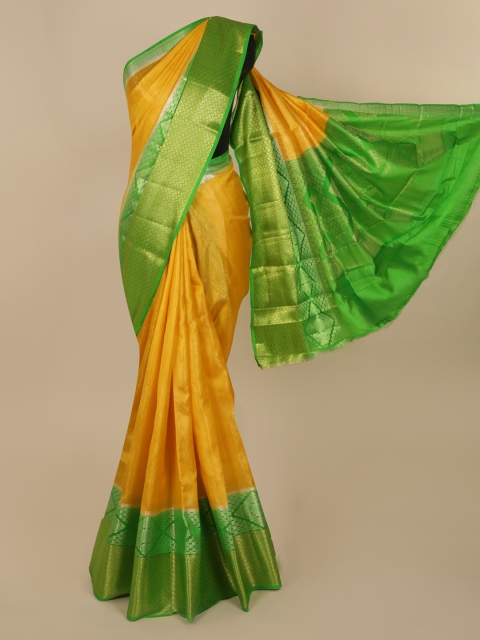 

Pothys Yellow & Green Jute Silk Printed Saree