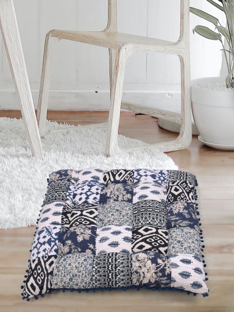 

Tistabene Navy Blue & Black Printed Rectangle-Shaped Floor Cushion