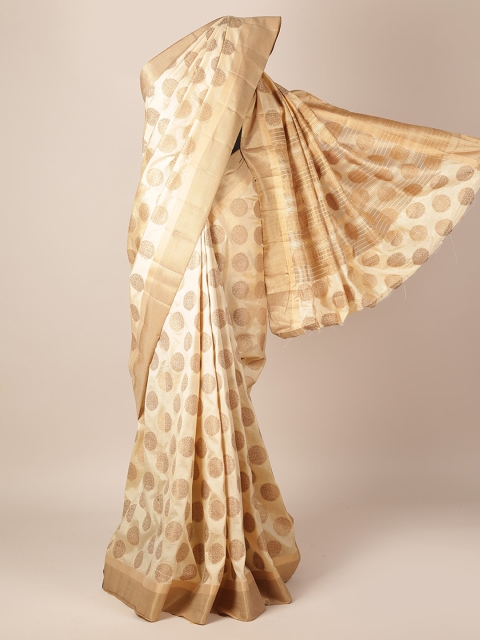 

Pothys Cream-Coloured & Gold-Toned Jute Silk Woven Design Saree