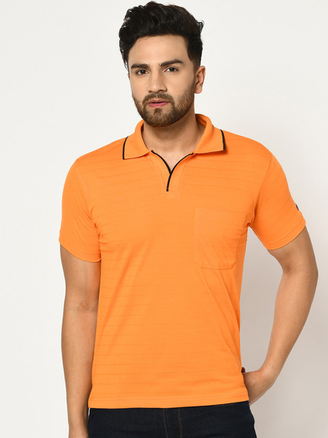 

Duke Men Orange Solid Polo Collar T-shirt