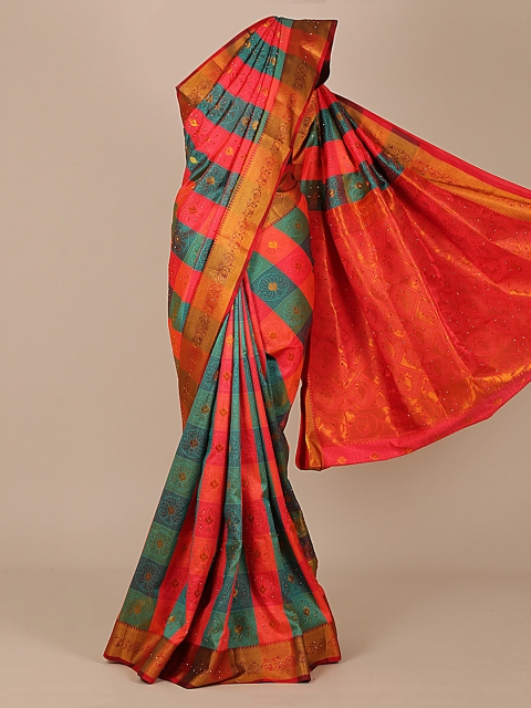 

Pothys Orange & Green Art Silk Printed Saree