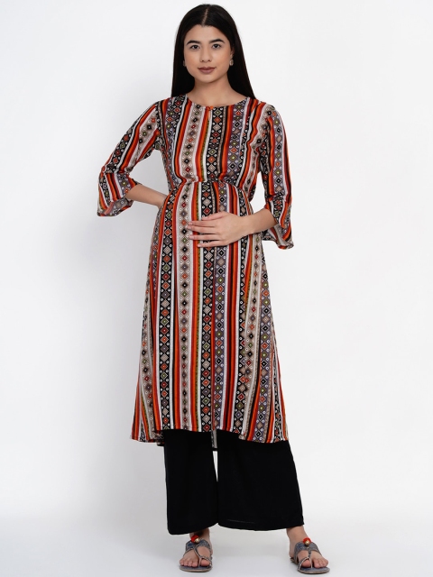 

Mine4Nine Women Brown & Black Printed Maternity Kurta with Palazzos