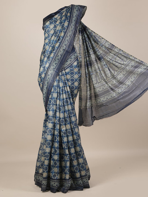 

Pothys Blue Printed Jute Silk Saree
