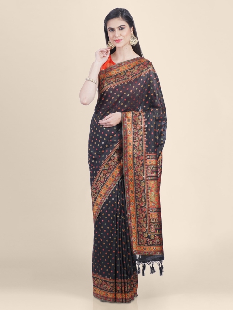 

Kasat Black & Orange Pure Silk Woven Design Handloom Saree