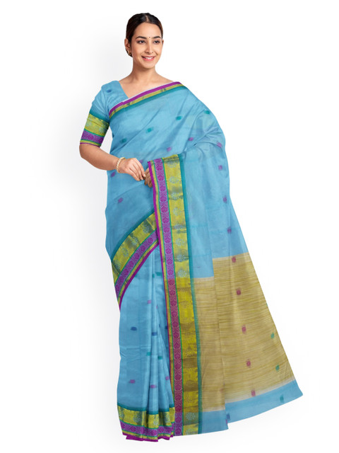 

KLM Fashion Mall Blue Woven Design Silk Blend Saree
