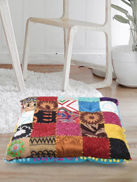 

Tistabene Multicoloured Handloom Printed Square Floor Cushion Gaddi, Multi