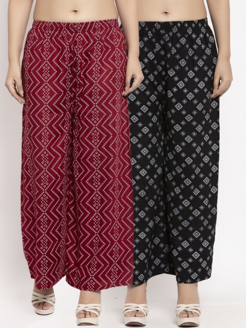 

KLOTTHE Women Pack Of 2 Printed Straight Palazzos, Maroon