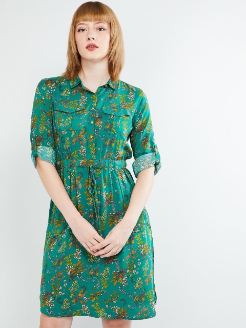

max Women Green Printed Fit and Flare Dress