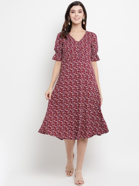 

THREAD MUSTER Women Red Printed A-Line Dress