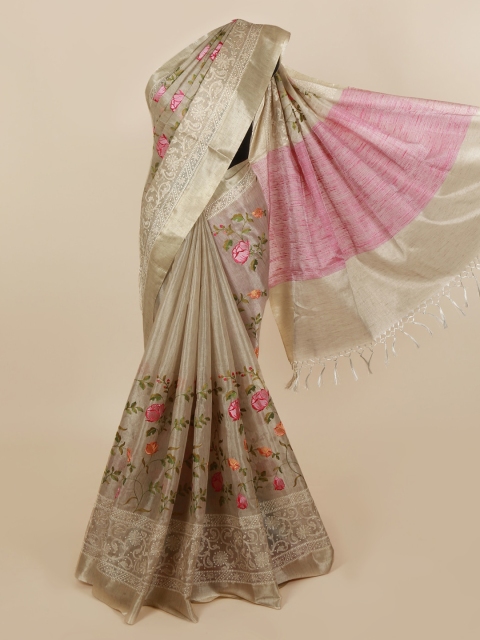 

Pothys Grey & Pink Polycotton Woven Design Saree