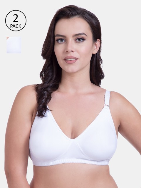 

Rajnie Pack Of 2 White Solid Non-Padded Cotton Everyday Bra RJ-667-2PC