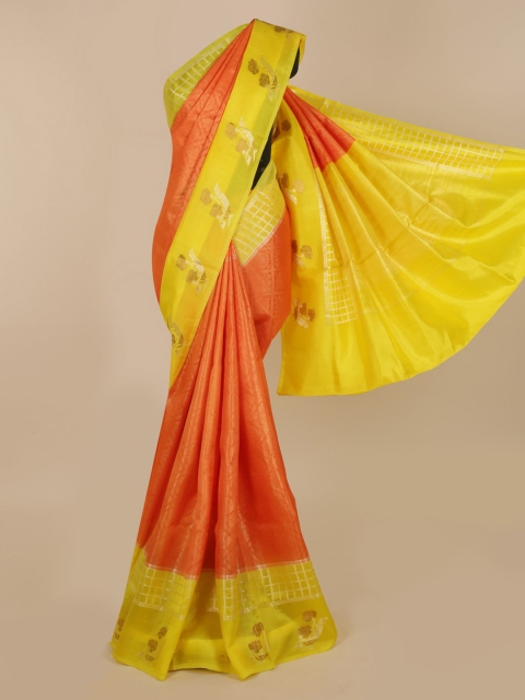 

Pothys Orange & Yellow Jute Silk Printed Saree