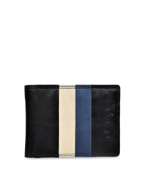 

Allen Cooper Men Black & Blue Colourblocked RFID Two-Fold Leather Wallet
