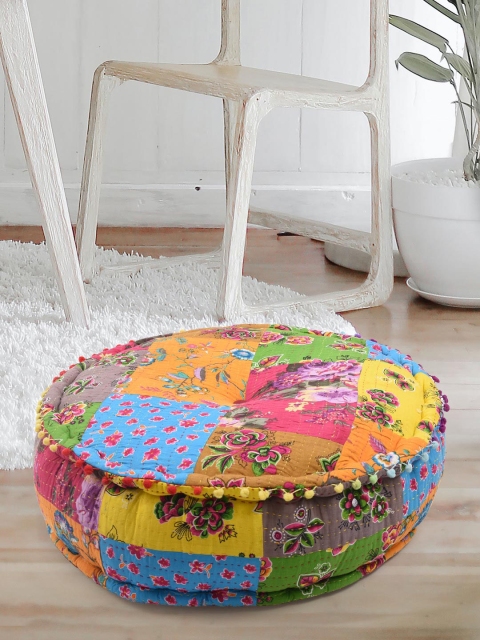 

Tistabene Yellow & Green Printed Patchwork Round-Shaped Floor Cushion