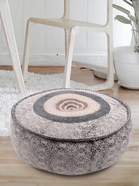 

Tistabene Black & Beige Abstract Printed Round Floor Cushion